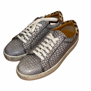Diba True 7 Gray Snakeskin Leather Lace Up Casual Sneakers